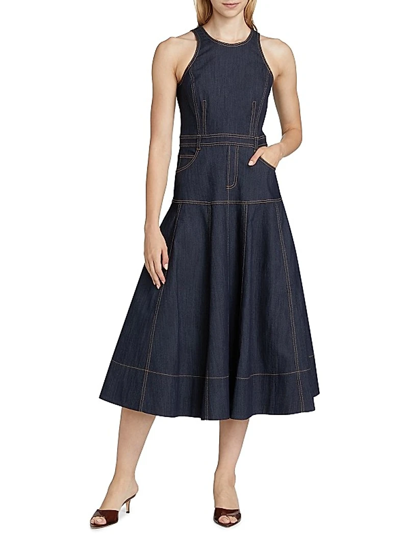Baran Denim Sleeveless Midi-Dress