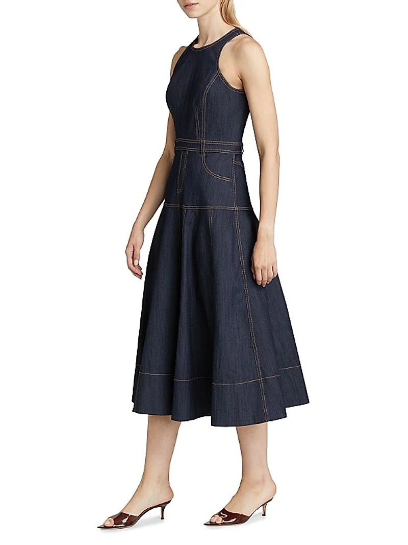Baran Denim Sleeveless Midi-Dress