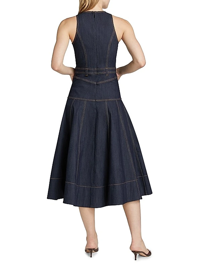 Baran Denim Sleeveless Midi-Dress