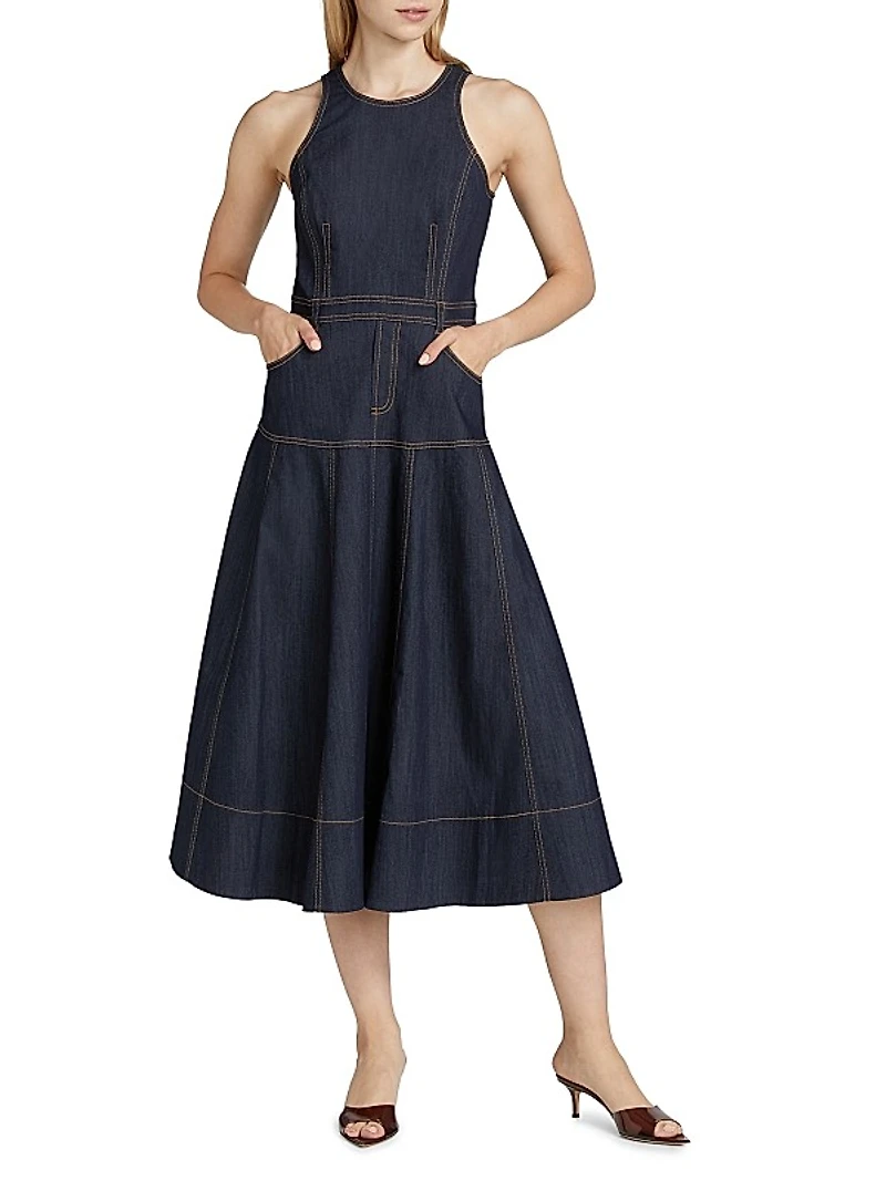 Baran Denim Sleeveless Midi-Dress