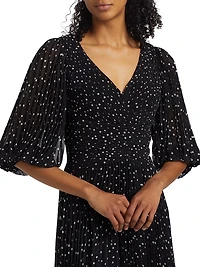 Polka Dot Pleated Chiffon Gown