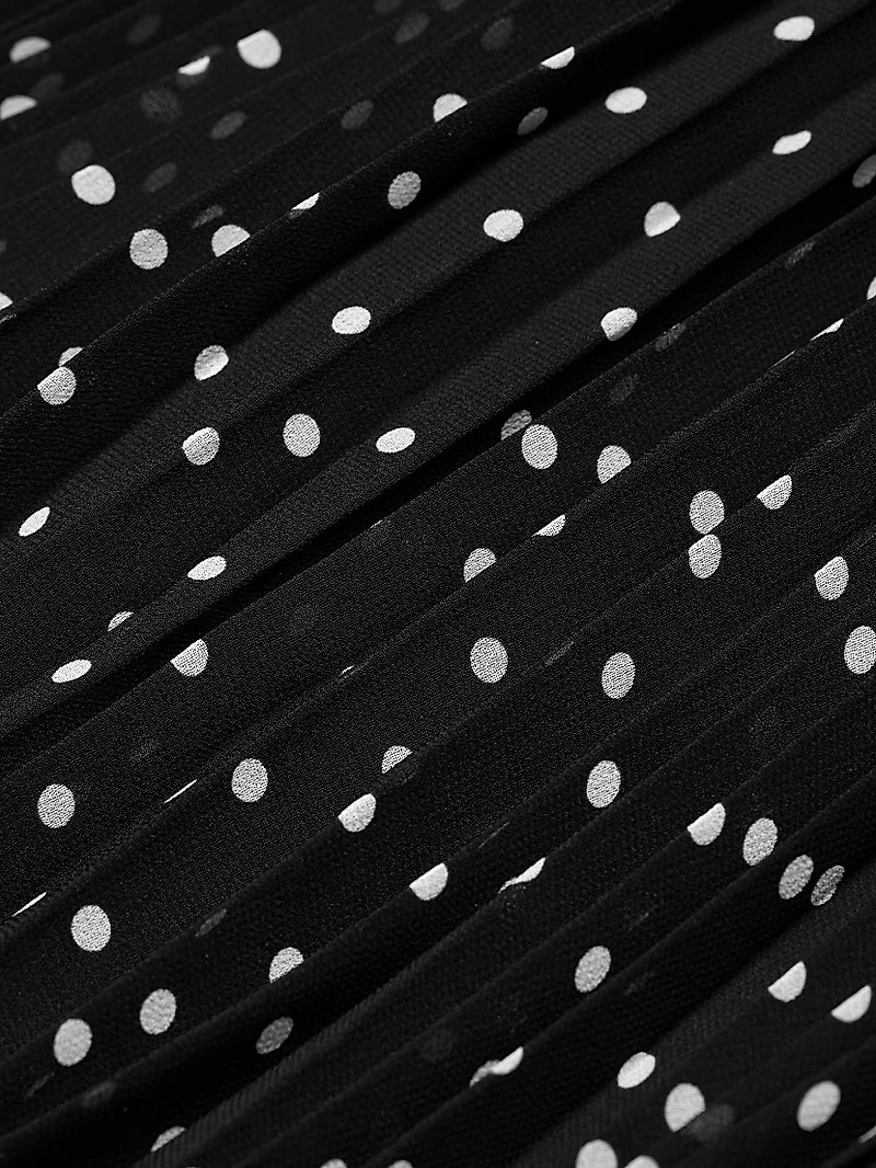 Polka Dot Pleated Chiffon Gown