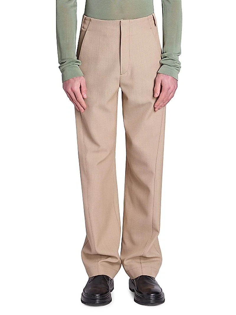Wool-Blend Flat-Front Pants