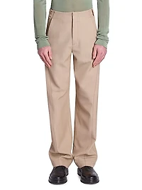 Wool-Blend Flat-Front Pants