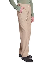 Wool-Blend Flat-Front Pants