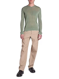 Wool-Blend Flat-Front Pants