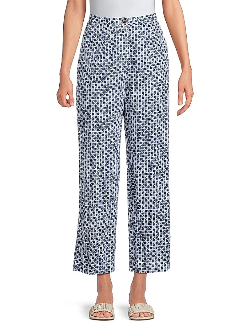 Pietro Check Cotton-Linen Pants