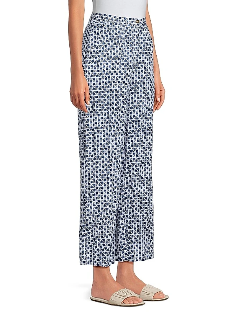 Pietro Check Cotton-Linen Pants