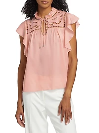 Erika Silk-Blend Flutter-Sleeve Blouse