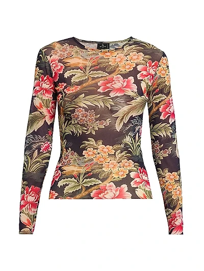 Floral Mesh Long-Sleeve Top