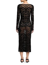 Floral Velvet Mesh Midi-Dress
