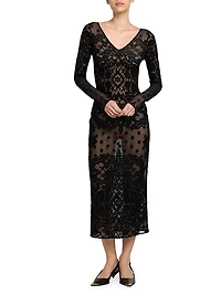 Floral Velvet Mesh Midi-Dress