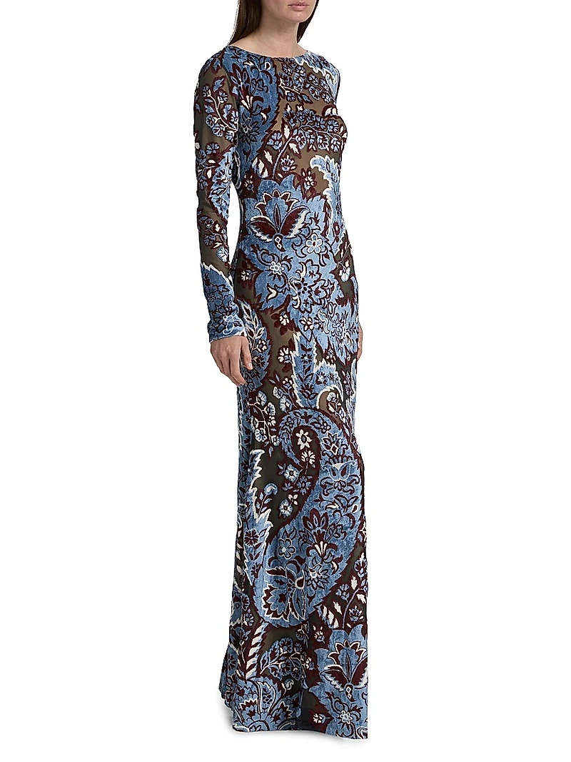 Floral Velvet Mesh Maxi Dress