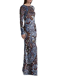 Floral Velvet Mesh Maxi Dress