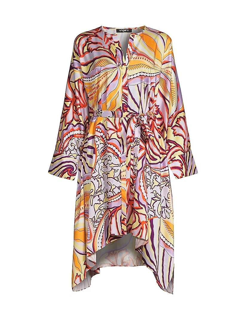 Zayna Floral Satin Belted Midi-Dress