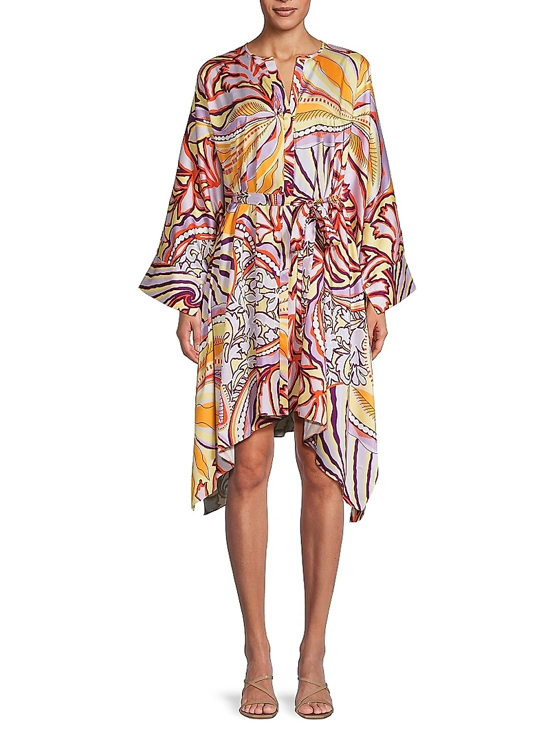 Zayna Floral Satin Belted Midi-Dress