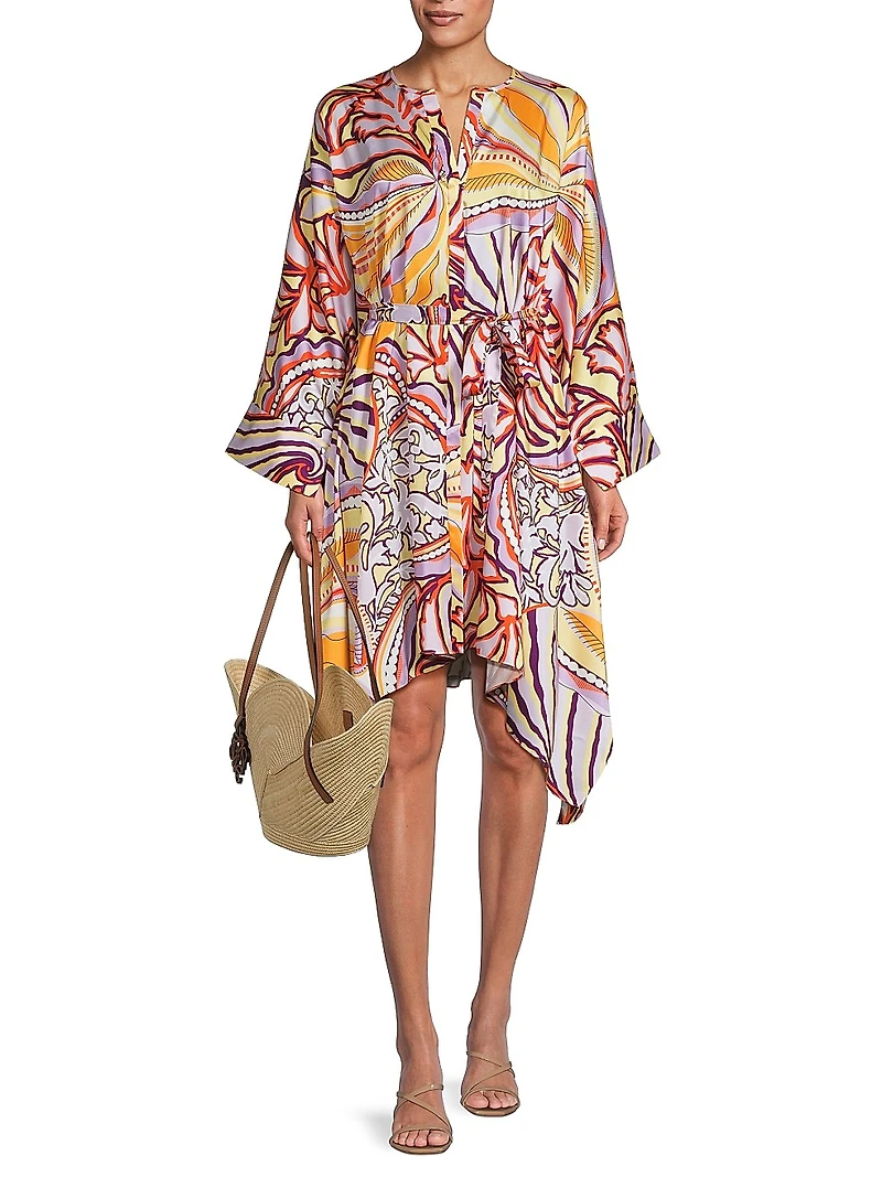 Zayna Floral Satin Belted Midi-Dress