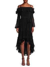 Holland Pleated Ruffled High-Low Dress
