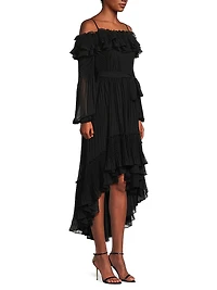 Holland Pleated Ruffled High-Low Dress