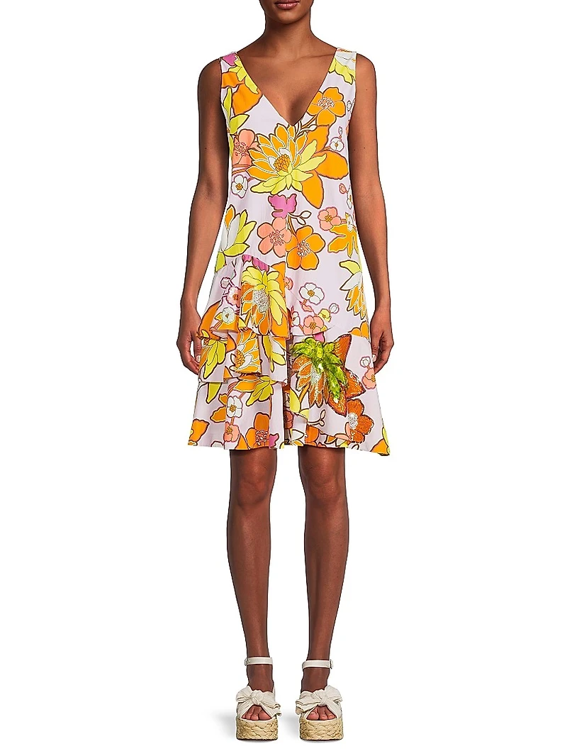 Talia Floral-Sequined Knee-Length Dress