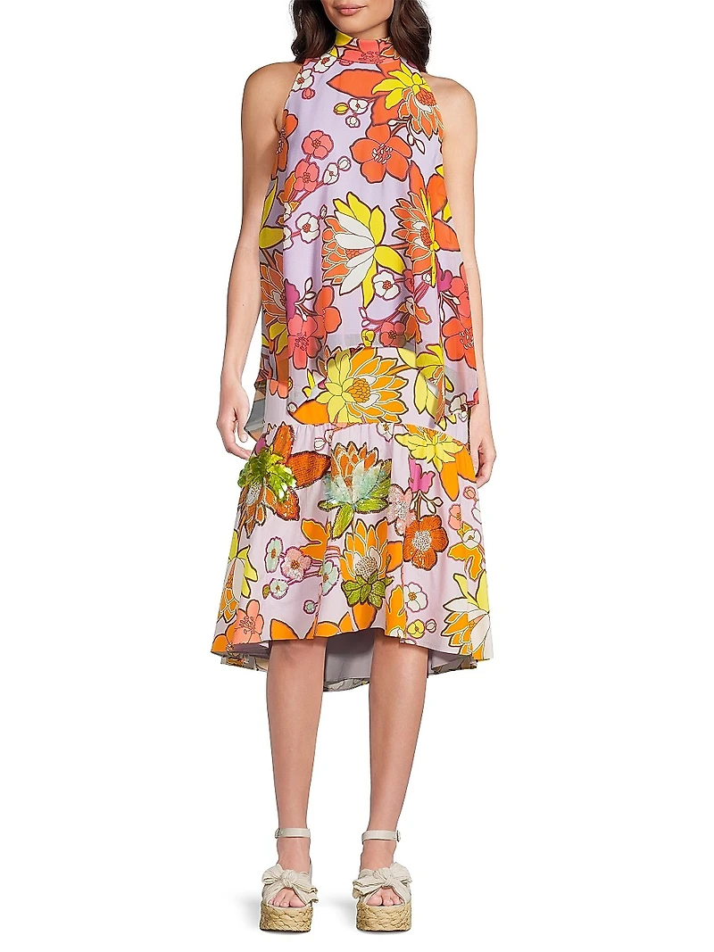 Kehlani Floral-Sequined Midi-Skirt