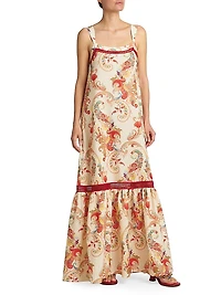 Striped Paisley Cotton-Silk Maxi Dress