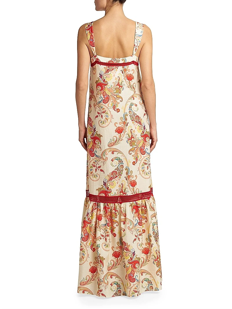 Striped Paisley Cotton-Silk Maxi Dress