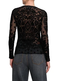 Floral Velvet Mesh Long-Sleeve Top