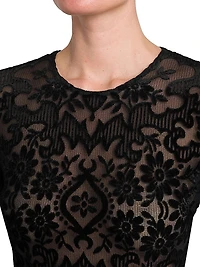 Floral Velvet Mesh Long-Sleeve Top