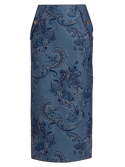Paisley Denim Midi-Skirt