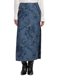 Paisley Denim Midi-Skirt