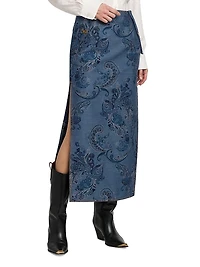 Paisley Denim Midi-Skirt