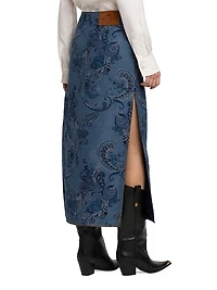 Paisley Denim Midi-Skirt