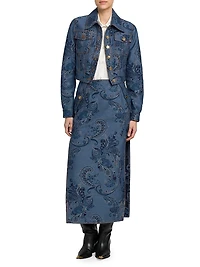 Paisley Denim Midi-Skirt