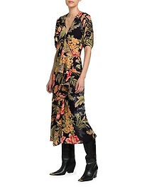 Floral Ruffled Wrap Midi-Dress