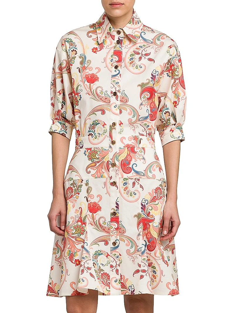Stretch Cotton Knee-Length Shirtdress