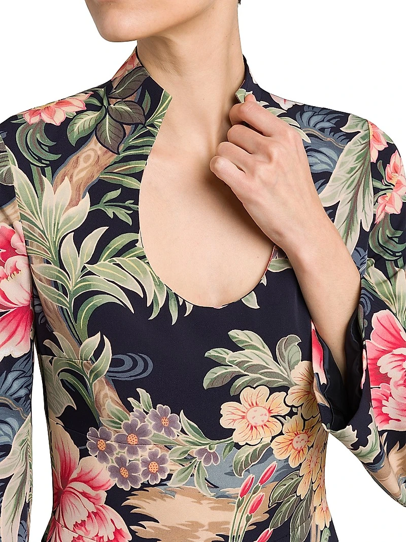 Floral Long-Sleeve Sheath Dress