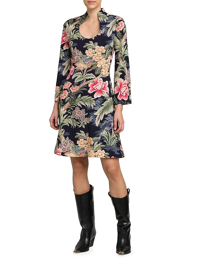 Floral Long-Sleeve Sheath Dress