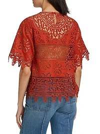 Aria Patchwork Linen & Eyelet Lace Blouse