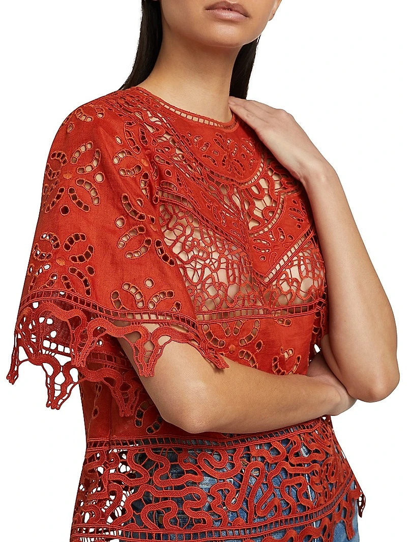 Aria Patchwork Linen & Eyelet Lace Blouse