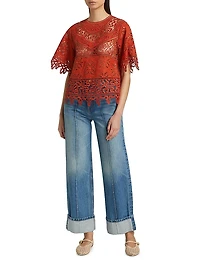 Aria Patchwork Linen & Eyelet Lace Blouse