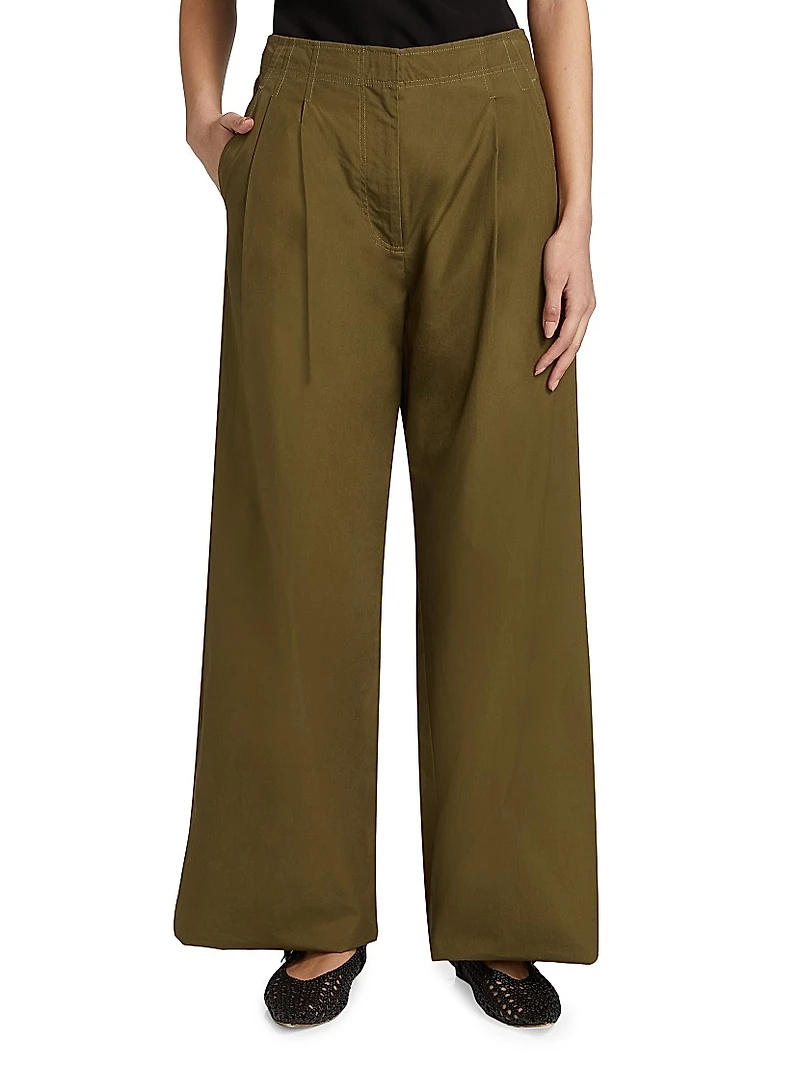 Lani Chino Pleated Wide-Leg Pants