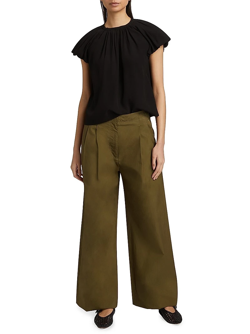 Lani Chino Pleated Wide-Leg Pants