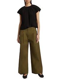 Lani Chino Pleated Wide-Leg Pants