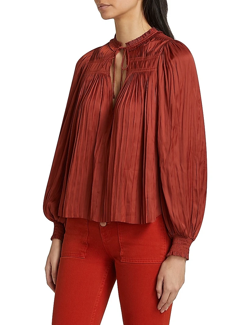 Leah Satin Plissé Blouse