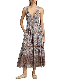 Rosa Floral Strappy Tiered Midi-Dress