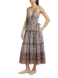 Rosa Floral Strappy Tiered Midi-Dress