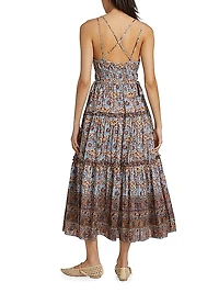 Rosa Floral Strappy Tiered Midi-Dress