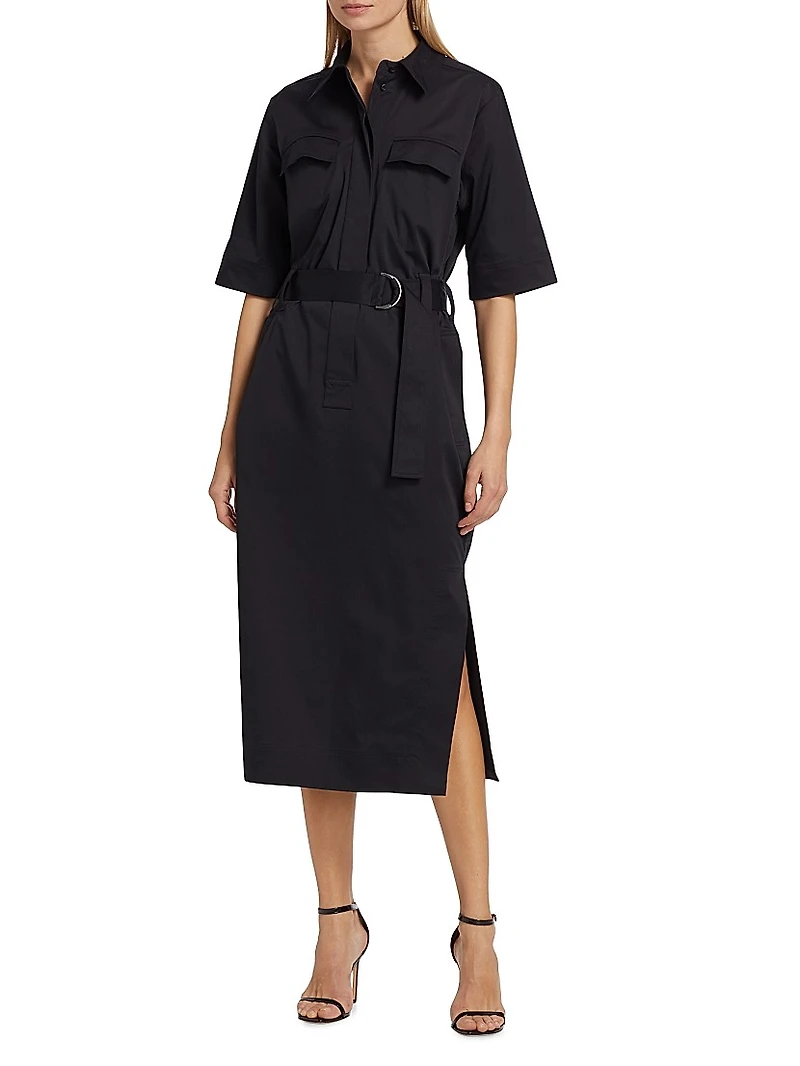 Aimie Belted Stretch Poplin Shirtdress