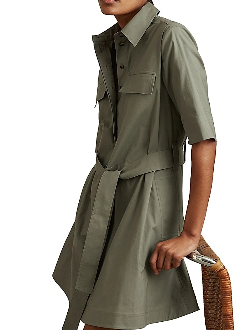 Milly Tie-Waist Mini Shirtdress